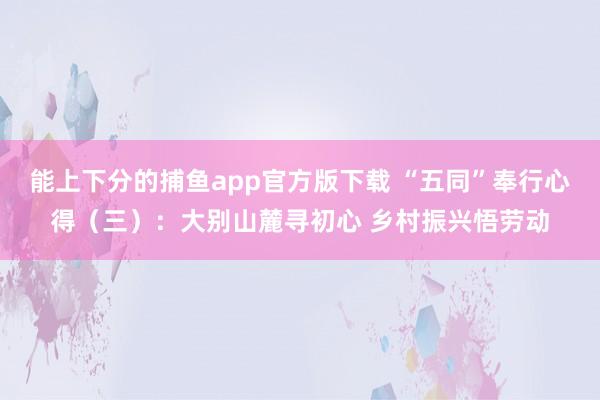   能上下分的捕鱼app官方版下载 “五同”奉行心得（三）：大别山麓寻初心 乡村振兴悟劳动