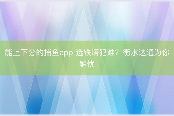 能上下分的捕鱼app 选铁塔犯难？衡水达通为你解忧